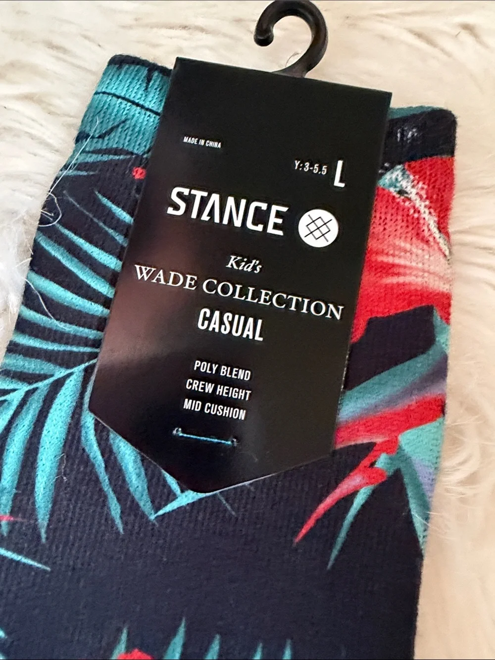 🌺 Stance Kid’s Black Crew Socks w/ Red Floral & Teal Palm Print WADE COLLECTION